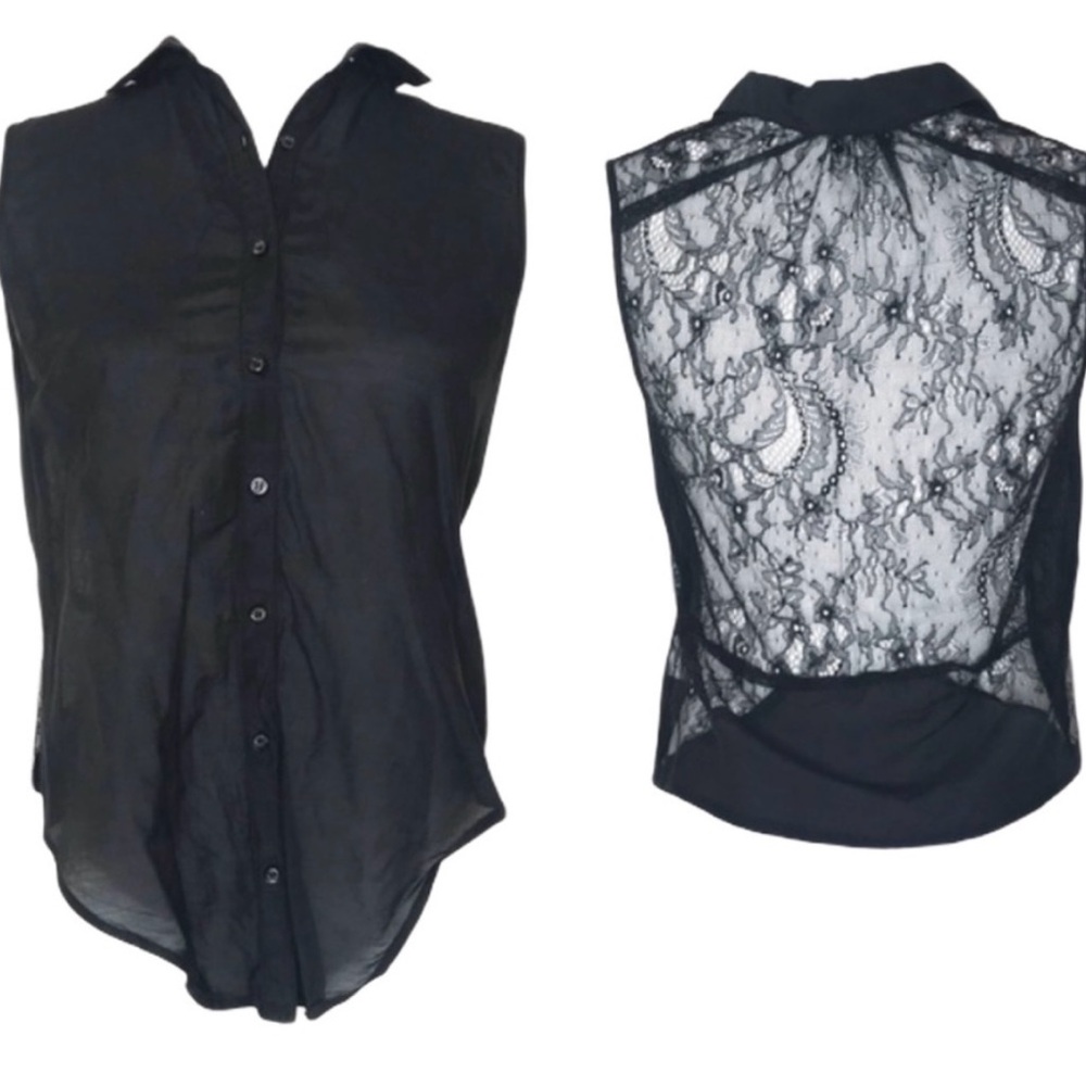 MAJE Black Lace Back Sleeveless Blouse